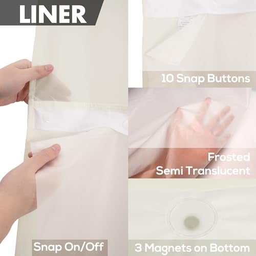 River Dream No Hook Slub Textured Shower Curtain with Snap-in PEVA Liner Set - 71" x 74"(72"), Hotel Style Cream Shower Curtain with Sheer Top Window, Water Repellent, Sand, W71xH72 - Image 5