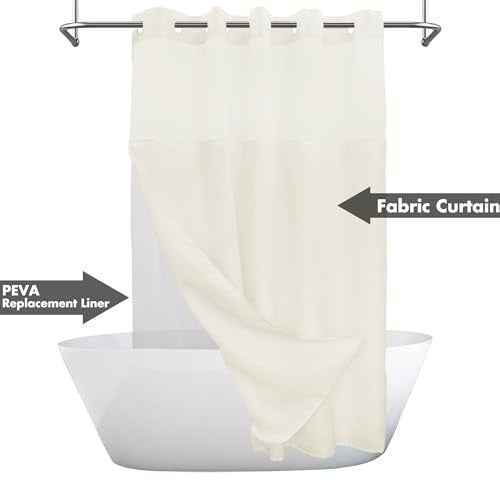 River Dream No Hook Slub Textured Shower Curtain with Snap-in PEVA Liner Set - 71" x 74"(72"), Hotel Style Cream Shower Curtain with Sheer Top Window, Water Repellent, Sand, W71xH72 - Image 2