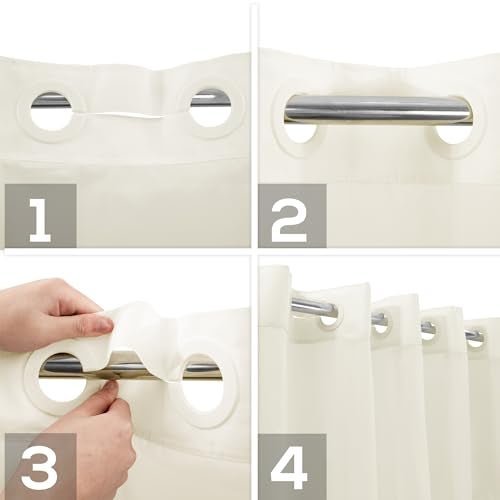 River Dream No Hook Slub Textured Shower Curtain with Snap-in PEVA Liner Set - 71" x 74"(72"), Hotel Style Cream Shower Curtain with Sheer Top Window, Water Repellent, Sand, W71xH72 - Image 4