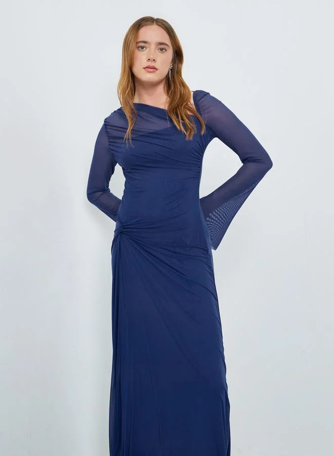 تايك تو فستان طويل مزموم بياقة غير متماثلة