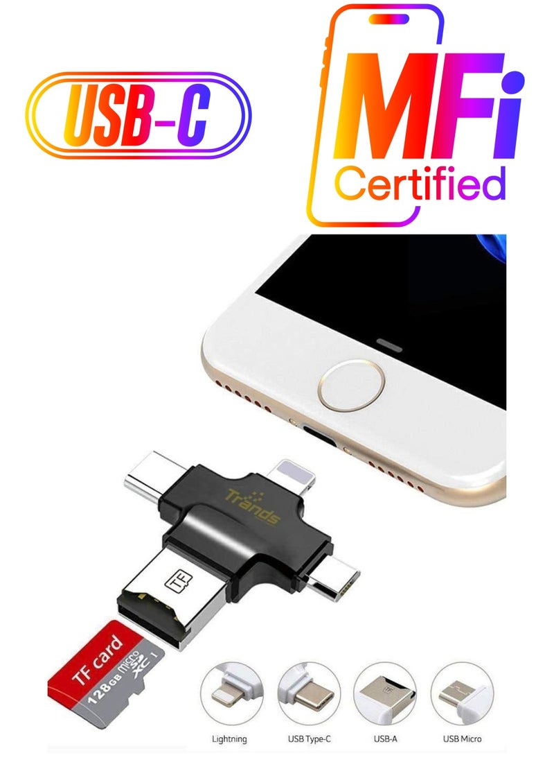 Generic 4 in 1 USB OTG TF Micro SD Card Reader Adapter for Lightning For iPhone XS Max, XS,X, Android Type C for Samsung  - Image 1