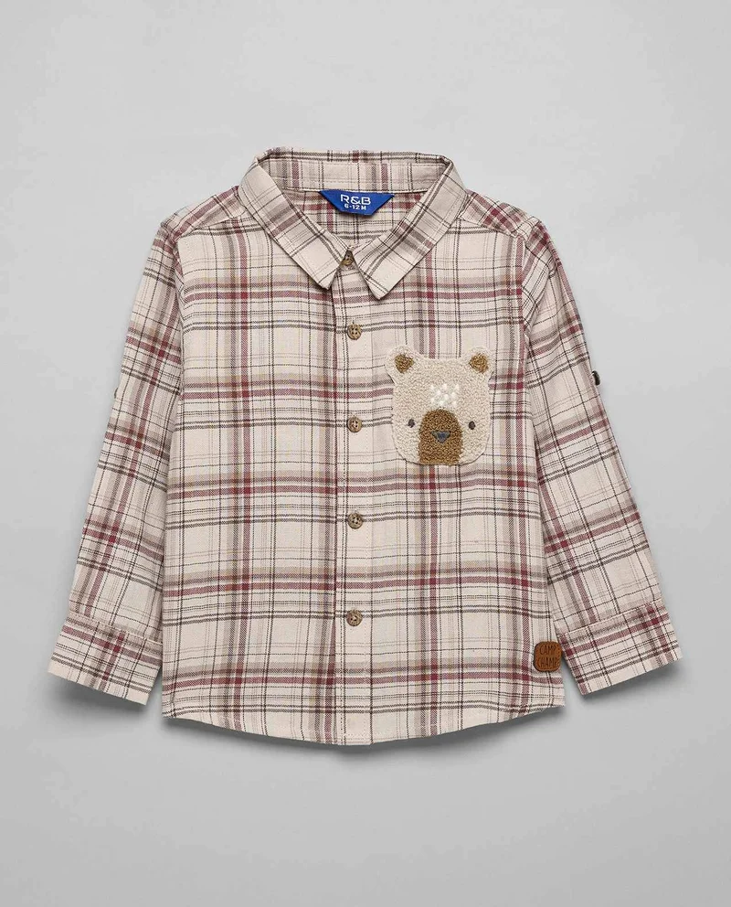 أر أند بي Plaid Shirt with Classic Collar and Long Sleeves
