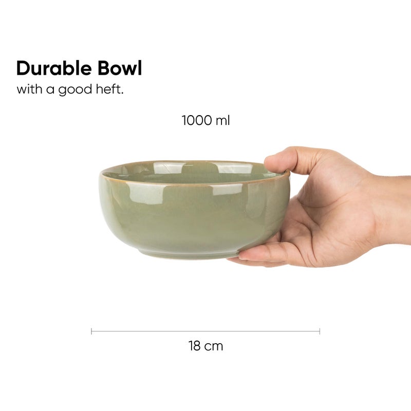 Shay Shay Ceramic Medium Bowl Set, 18Cm, 2 Pieces, Pista | Glossy Finish | Stoneware Ceramic Serving Bowls | Ceramic Bowl | Pasta Serving Plate (Medium Bowl Set Of 2 - Pista), ?1000 Ml - Image 3