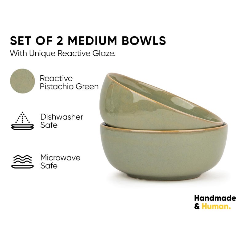 Shay Shay Ceramic Medium Bowl Set, 18Cm, 2 Pieces, Pista | Glossy Finish | Stoneware Ceramic Serving Bowls | Ceramic Bowl | Pasta Serving Plate (Medium Bowl Set Of 2 - Pista), ?1000 Ml - Image 2
