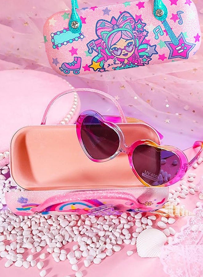 Aurlar Cute Girls’ Heart Sunglasses with Hard Shell Case – UV400 Protection, Lightweight & Stylish for Ages 3–8, Perfect for Summer, Outdoor Fun & Gifting - Image 1