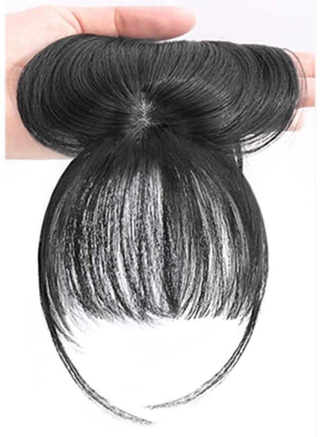 Estelle 3D Large Hair Bangs Clip 100 Natural Human Faux Bangs Clip on Bangs for Daily Wear Lightly Curved Black - Image 2