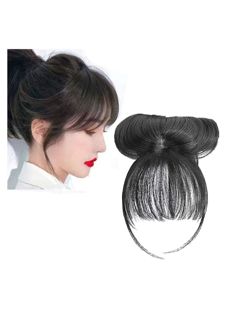 Estelle 3D Large Hair Bangs Clip 100 Natural Human Faux Bangs Clip on Bangs for Daily Wear Lightly Curved Black - Image 1