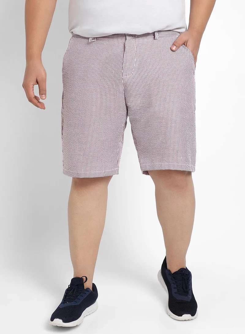 Instafab Plus Men's Brown Seersucker Stripe Shorts