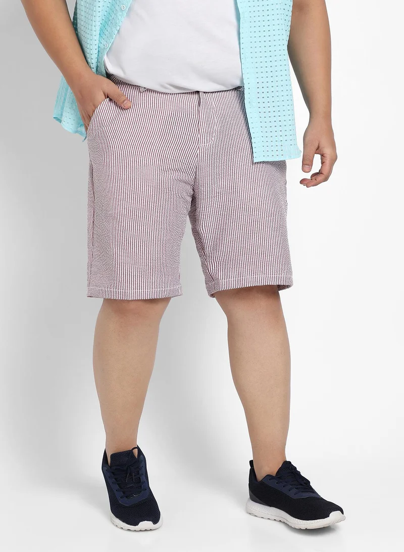 Instafab Plus Men's Brown Seersucker Stripe Shorts