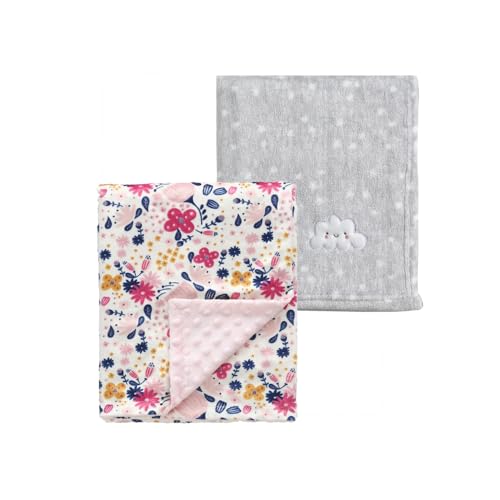 CREVENT 2Pcs 30''X40'' Cute Cozy Fluffy Warm Baby Blankets for Infants Toddlers' Bedding Crib Cot Stroller - Grey Cloud + Minky Flower - Image 1