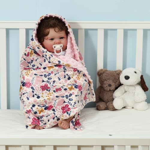CREVENT 2Pcs 30''X40'' Cute Cozy Fluffy Warm Baby Blankets for Infants Toddlers' Bedding Crib Cot Stroller - Grey Cloud + Minky Flower - Image 5
