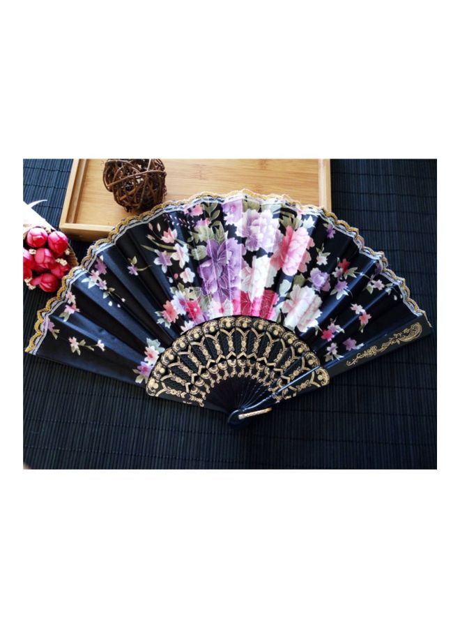Loquat Sakura Pattern Foldable Hand Fan Black/Pink/White 24x3x2centimeter - Image 2