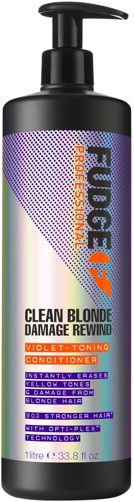 Fudge Professional Clean Blonde Damage Rewind Conditioner Bulk Size Intense Purple Toning for Blonde Hair Bond Repair Technology Sulfate Free 1 Litre - Image 1