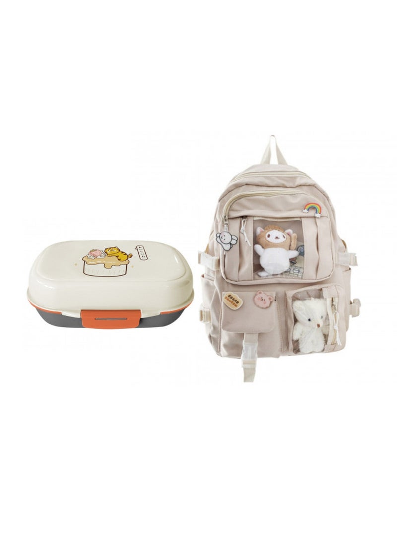 STAR BABiES Back To School Value Pack Set Kids School Bag With Lunch Box Cream  - Image 1