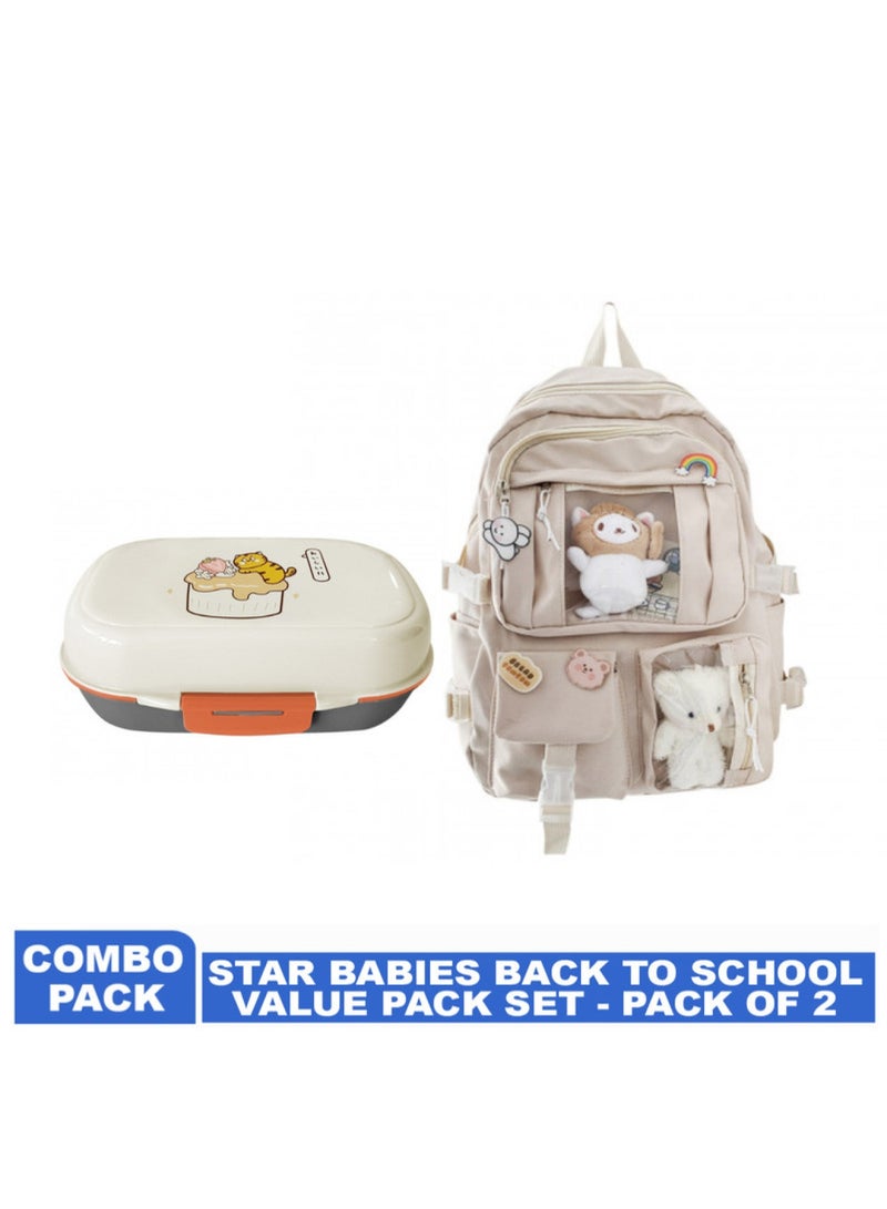 STAR BABiES Back To School Value Pack Set Kids School Bag With Lunch Box Cream  - Image 2