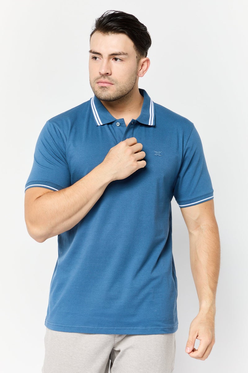RBX Men Sportswear Fit Short Sleeve Outdoor Polo Shirt, Blue - Image 1
