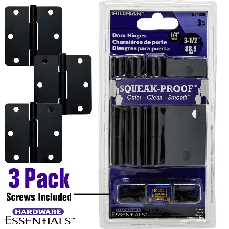 Hardware Essentials by Hillman Squeak-Proof 3-1/2in 1/4in Radius Matte Black Door Hinge (3 Count) - Image 3