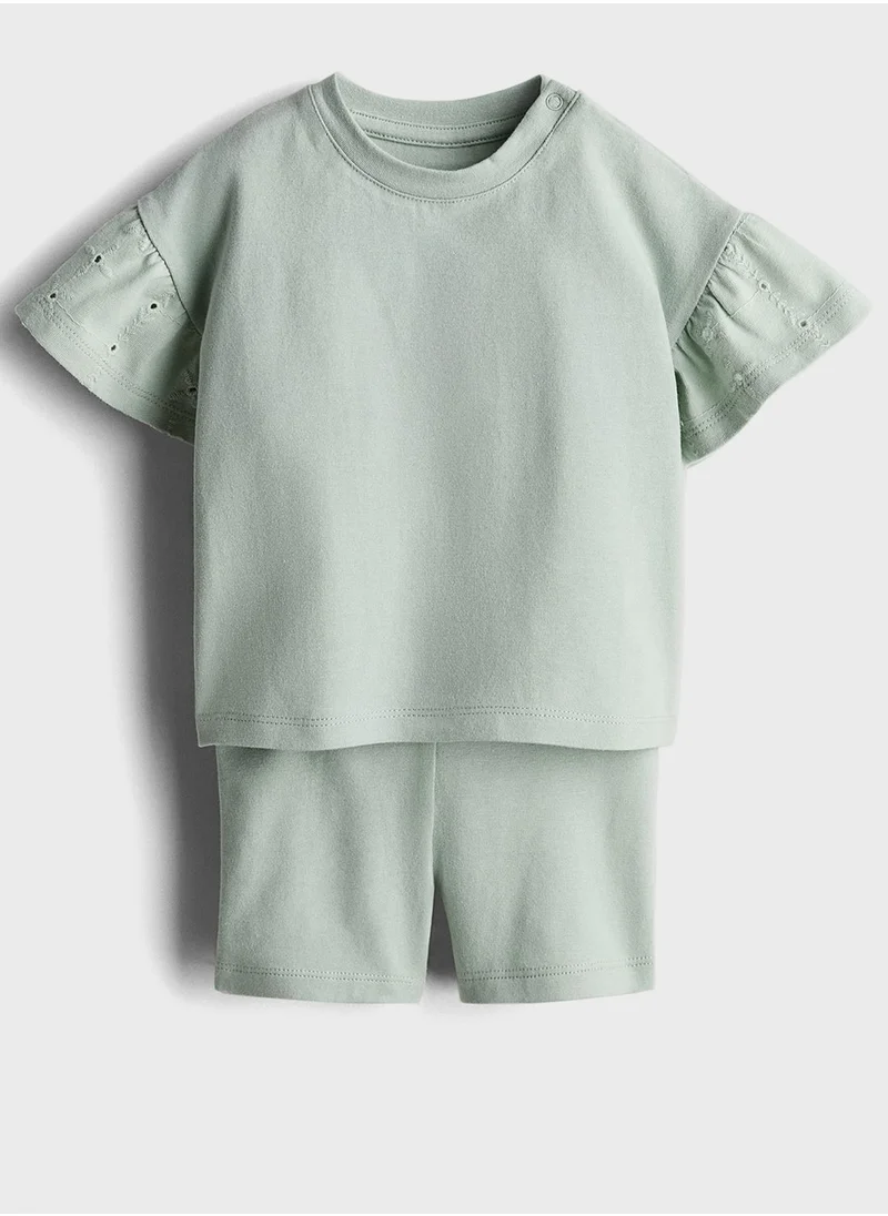 H&M Kids Buttoned Neck T-Shirt & Shorts Set