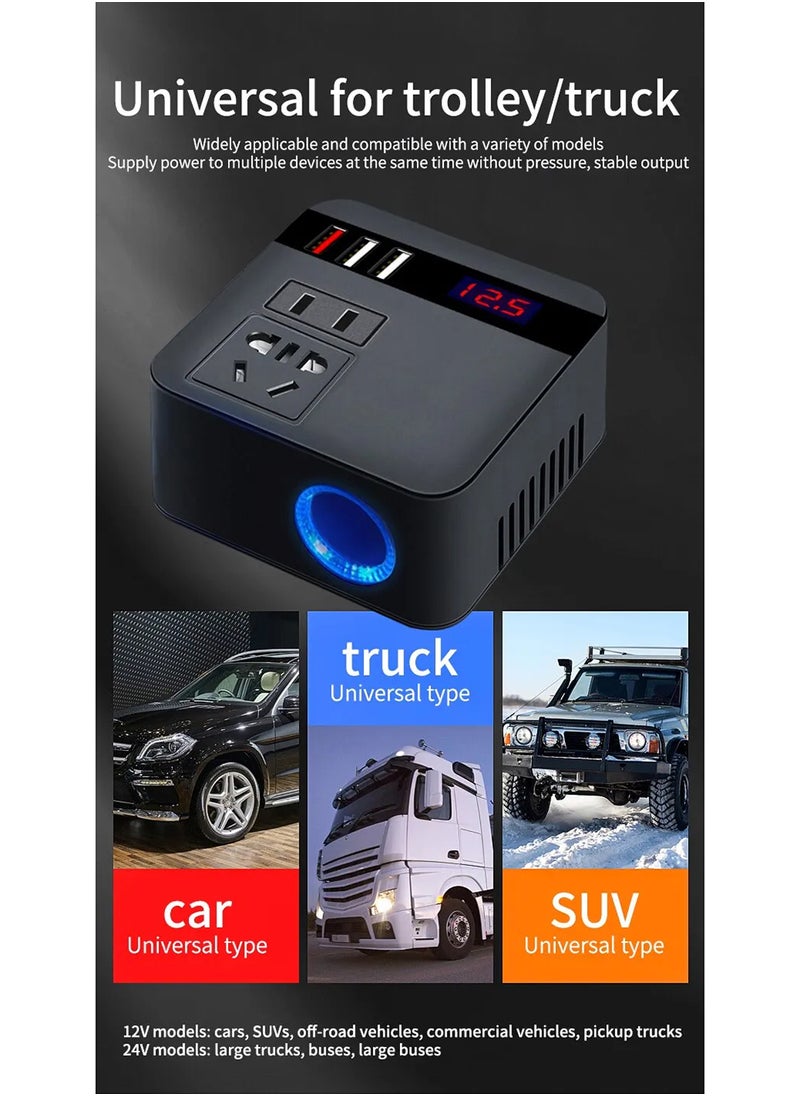 EzzySo - 120W Car Power Inverter, DC 12/24V to 220V AC Car Inverter,3 USB  Ports Charger Adapter Car Plug Converter with Switch and Current LED Screen,Suitable for Car, Truck - Image 1