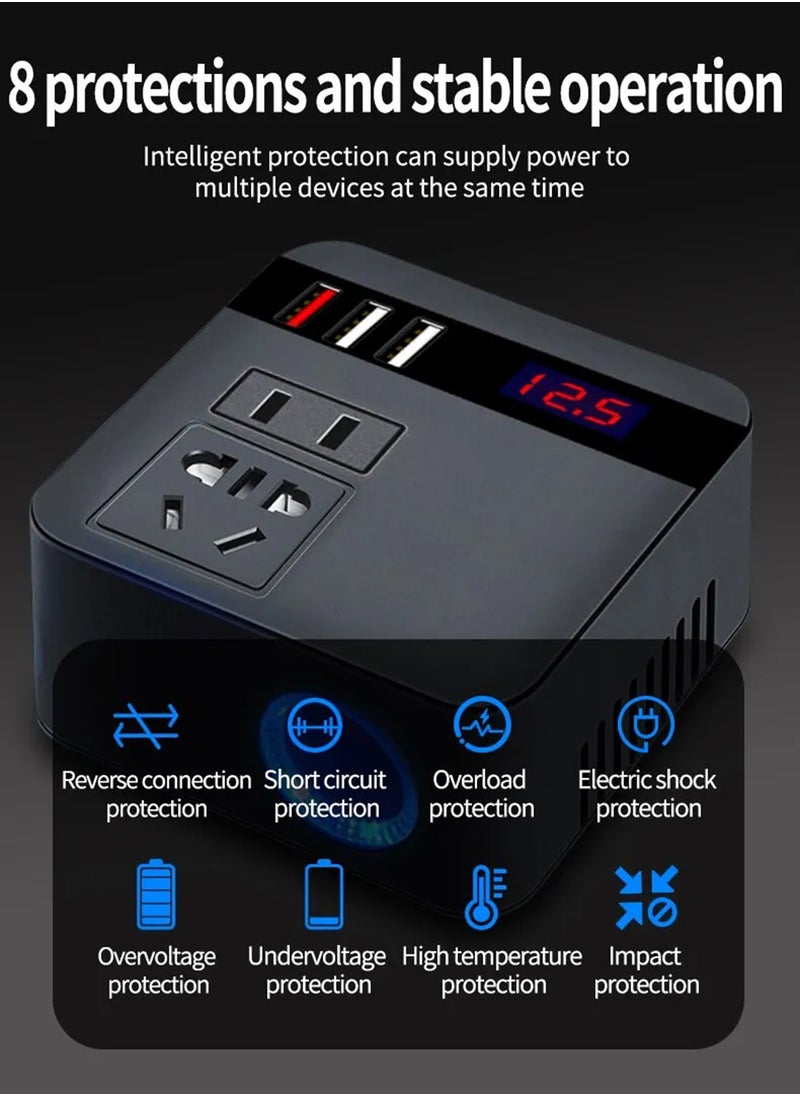 EzzySo - 120W Car Power Inverter, DC 12/24V to 220V AC Car Inverter,3 USB  Ports Charger Adapter Car Plug Converter with Switch and Current LED Screen,Suitable for Car, Truck - Image 1