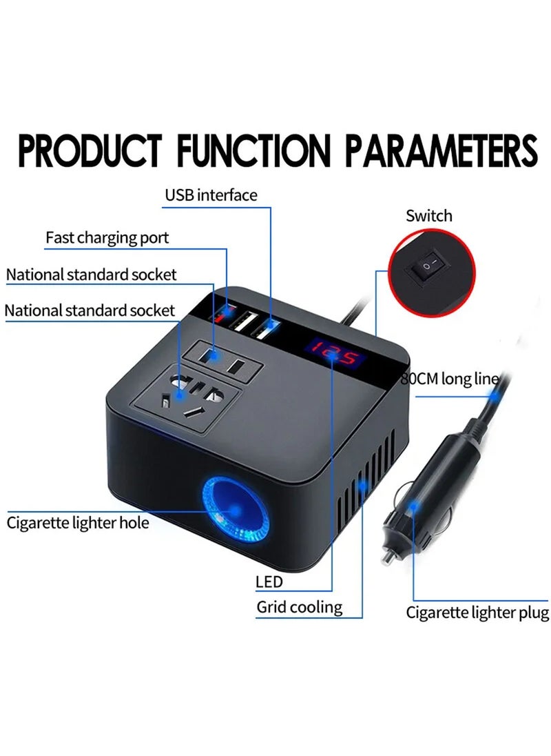 EzzySo - 120W Car Power Inverter, DC 12/24V to 220V AC Car Inverter,3 USB  Ports Charger Adapter Car Plug Converter with Switch and Current LED Screen,Suitable for Car, Truck - Image 1