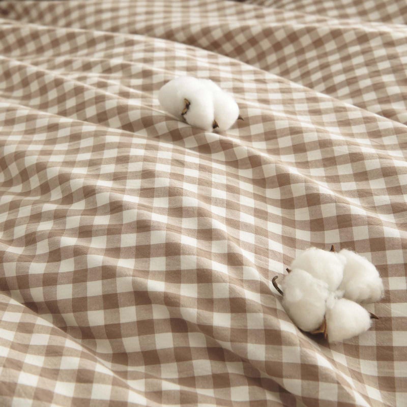 Nayoroom Gingham Duvet Cover King Size 100% Washed Cotton Brown Tan Plaid Checkered Comforter Cover 3 Pcs Soft Breathable Grid Farmhouse Dorm Bedding Set for All Seasons - Image 5