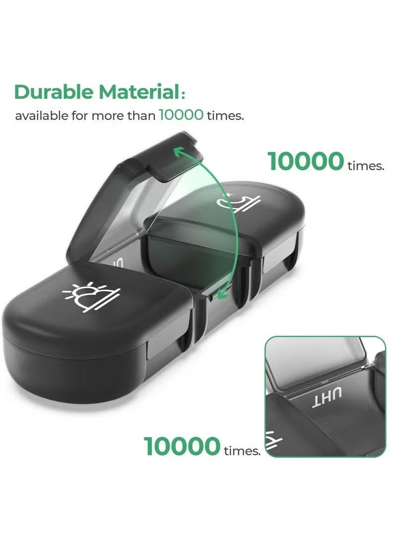 منظم حبوب الدواء الأسبوعي لمدة 3 مرات في اليوم، صندوق حبوب الدواء المحمول للسفر لمدة 7 أيام مع صندوق حبوب كبير لسهولة الوصول، صندوق حبوب دواء أسود مقاوم للضوء يخزن الفيتامينات والأدوية والمكملات الغذائية وزيت السمك (أسود) - Image 3