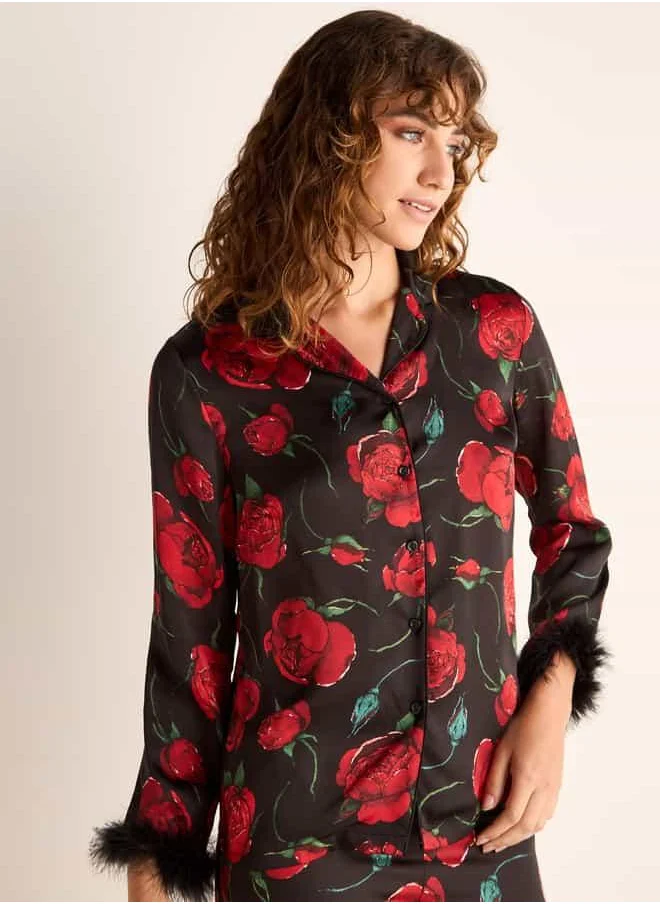 سبلاش فيڤ Floral Print Long Sleeve Shirt and Elastciated Pyjama Set