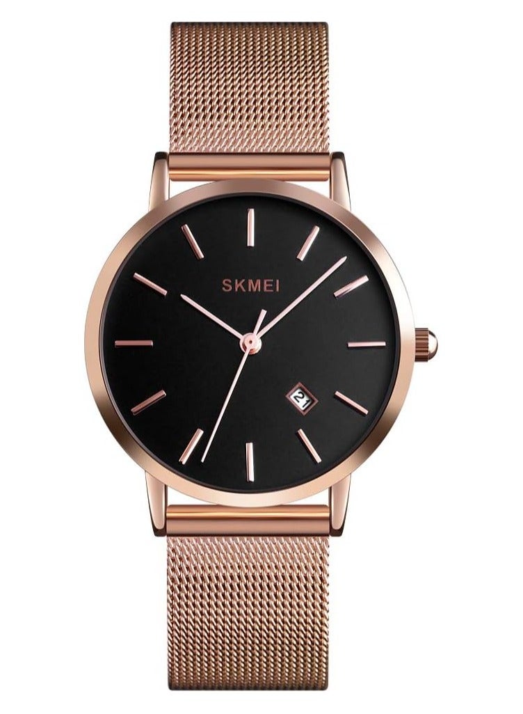 SKMEI SKMEI Womens Watches Black Slim Thin Luxury Dress Stainless Steel Mesh Watches Fashion Waterproof Ladies Wrist Watch with Date - Image 1