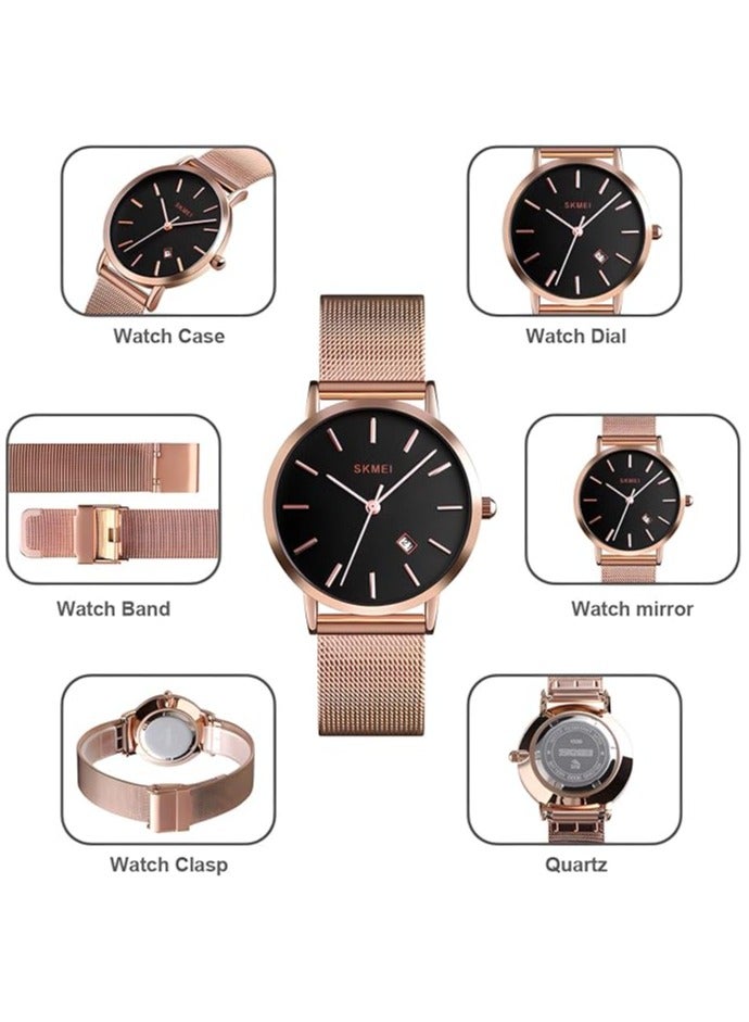 SKMEI SKMEI Womens Watches Black Slim Thin Luxury Dress Stainless Steel Mesh Watches Fashion Waterproof Ladies Wrist Watch with Date - Image 4