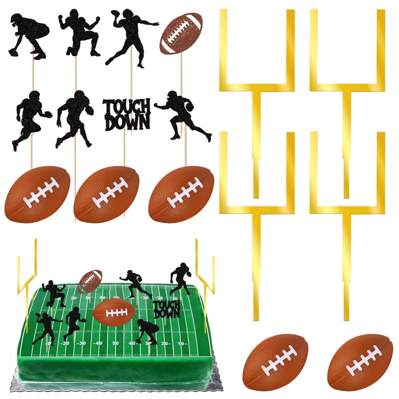 Rsstarxi Football Cake Decorations with football Field Goal Post Cake Pick Decorations for Sports Football Themed Birthday Party DIY Cake Decorations Supplies - Image 1