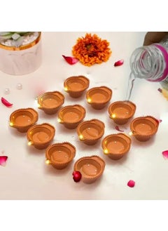 Dipika Enterprises Dipika Enterprises Water Sensor EcoFriendly Led Diyas Candle EDiya Warm Orange Ambient Lights Battery Operated Led Candles for Home Decor Festivals Decoration Diwali Lights Brown Pack of 18 