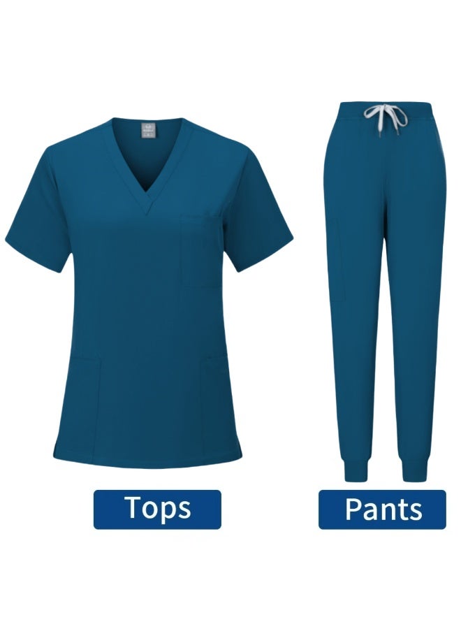 Loquat Womens Medical Scrubs Set Medical Uniform Set Sea Blue - Image 1