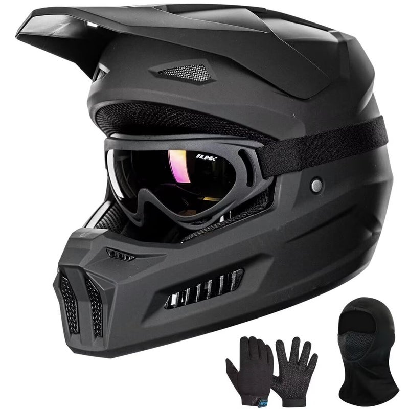 ILM Youth Dirt Bike Helmets Kids ATV Helmet Motorcross BMX Off Road Motorbike with Goggles Gloves Mask DOT Model MT601Y Matte Black YouthMedium
