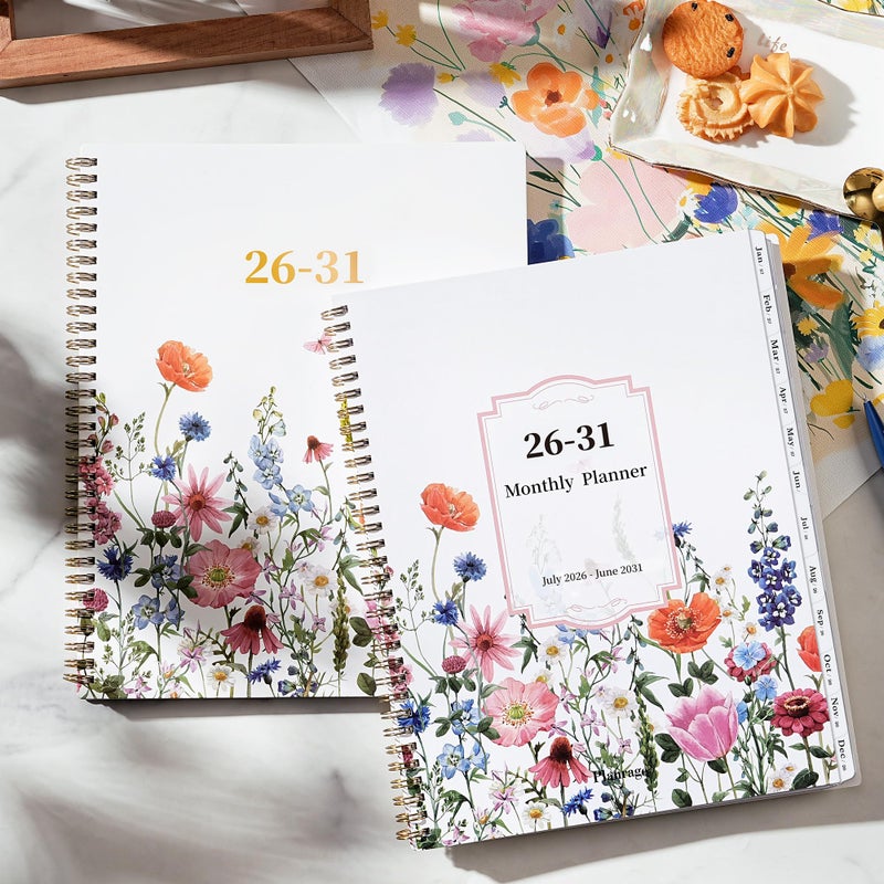 Planrage 2026-2031 Monthly Planner - 5 Year Planner/Calendar, July 2026 - June 2031, 5 Year Calendar 2026-2031 Monthly Planners, 9" x 11", Twin-Wire Binding + Tabs + Pocket - Flowers - Image 2