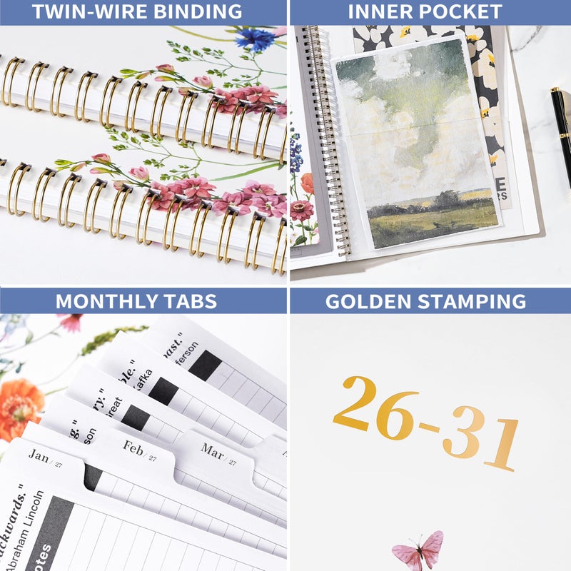 Planrage 2026-2031 Monthly Planner - 5 Year Planner/Calendar, July 2026 - June 2031, 5 Year Calendar 2026-2031 Monthly Planners, 9" x 11", Twin-Wire Binding + Tabs + Pocket - Flowers - Image 5