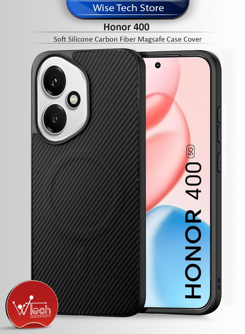 Wtech Honor 400 5G 2025 Soft Silicone Carbon Fiber Magsafe Protective Back Case Cover (MCFPSN) - Black - Image 1