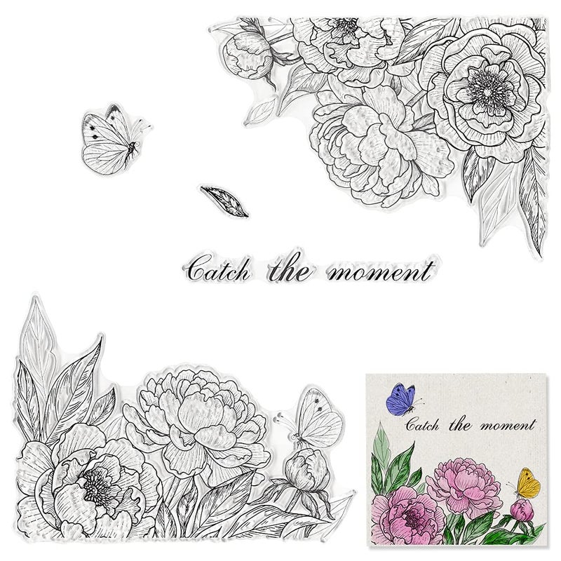 Plants Flowers Butterfly Silicone Clear Stamps for Card Making Decoration DIY Scrapbooking Silicone Transparent Seal Stamps for Embossing Album Decor Craft