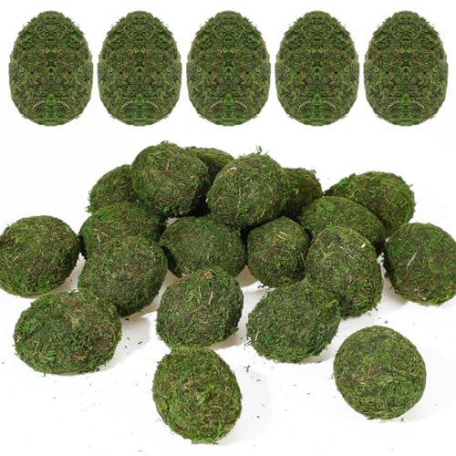 Arrowbash 24 Pcs Faux Moss Easter Eggs Artificial Moss Green Eggs Bulk DIY Crafts Green Balls Foam Easter Basket Suffer for Hunt Prizes Gifts Party Decoration - Image 1