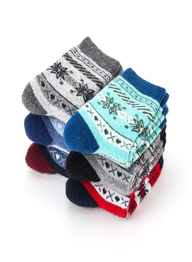 Mardonskey Baby Kids Winter Warm Socks Boys Wool Socks Thick Thermal Crew Socks for Boys Snowflake 6 Pairs 1-2 Years - Image 3