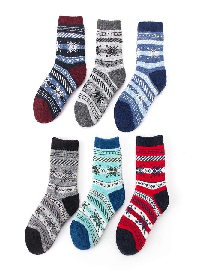 Mardonskey Baby Kids Winter Warm Socks Boys Wool Socks Thick Thermal Crew Socks for Boys Snowflake 6 Pairs 1-2 Years - Image 2