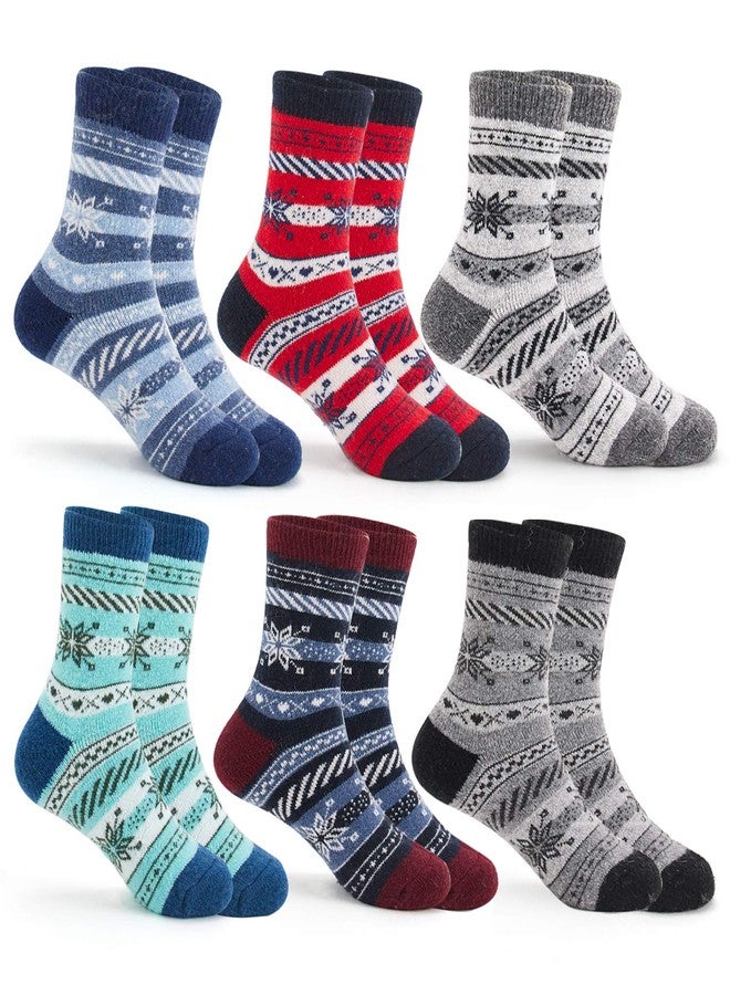Mardonskey Baby Kids Winter Warm Socks Boys Wool Socks Thick Thermal Crew Socks for Boys Snowflake 6 Pairs 1-2 Years - Image 1