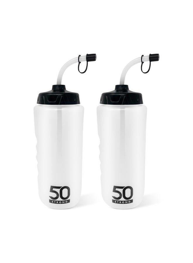 50 Strong 1 Liter Sports Water Bottle W/Straw - Easy Squeeze + Built In Finger Grip - BPA Free Plastic - Use W/Sport Helmet In Football & Hockey - Single & Multi-pack (2-Pack) - Image 1