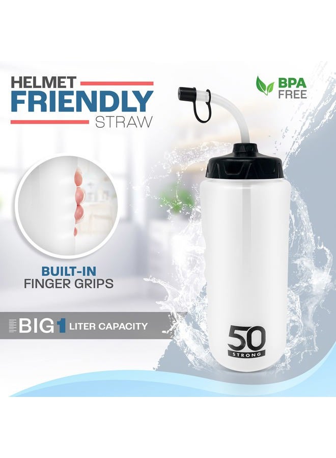 50 Strong 1 Liter Sports Water Bottle W/Straw - Easy Squeeze + Built In Finger Grip - BPA Free Plastic - Use W/Sport Helmet In Football & Hockey - Single & Multi-pack (2-Pack) - Image 3