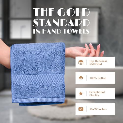 White Classic Light Blue Hand Towels for Bathroom 6 Pack Cotton Hand Towel Bulk for Gym Kitchen and Spa 16x27 Inches Soft Highly Absorbent Quick Dry Terry Salon Towels - Image 3