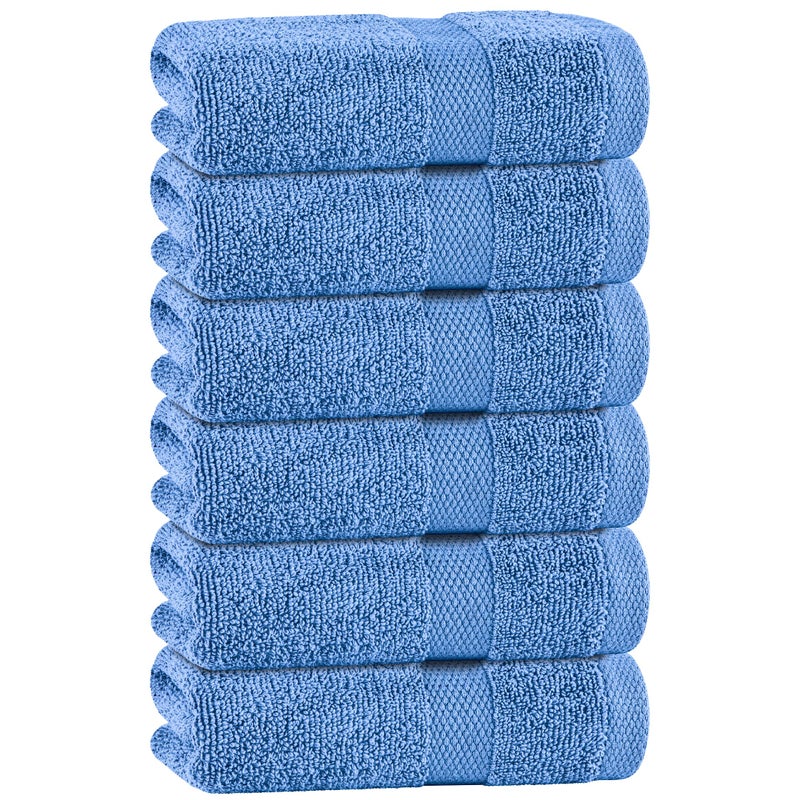 White Classic Light Blue Hand Towels for Bathroom 6 Pack Cotton Hand Towel Bulk for Gym Kitchen and Spa 16x27 Inches Soft Highly Absorbent Quick Dry Terry Salon Towels - Image 2