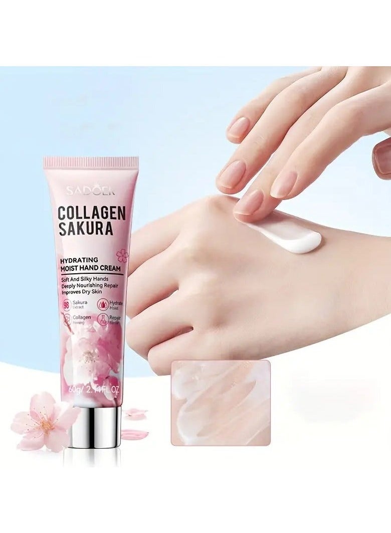 SADOER 2PCS Cherry Blossom Collagen Moisturizing Hand Cream, Improve Dry Skin, Moisturize Smooth, Delicate, And Soft Skin - Image 3