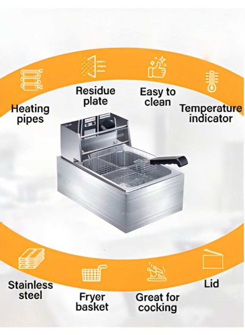 WALALLA Stainless Steel 6L Deep Oil Fryer with Basket Strainer Jumbo Size Adjustable Temperature & Timer, Perfect Chicken, Shrimp, French Fries, Chips & More, Removable Oil Container - Image 5