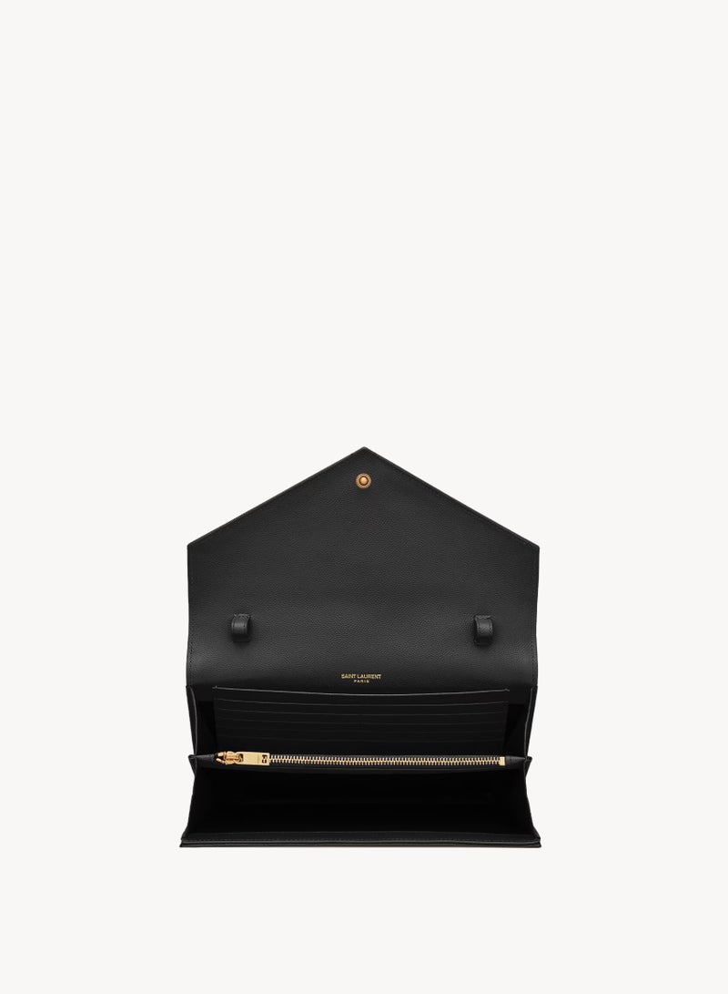 ایو سن لوران حقيبة محفظة كلاسيكية بسلسلة كاساندرا، محفظة جلدية نسائية، حقيبة كتف نسائية، حقيبة كروس نسائية، حقيبة يد نسائية سوداء-ذهبية - 22 سم - Image 3