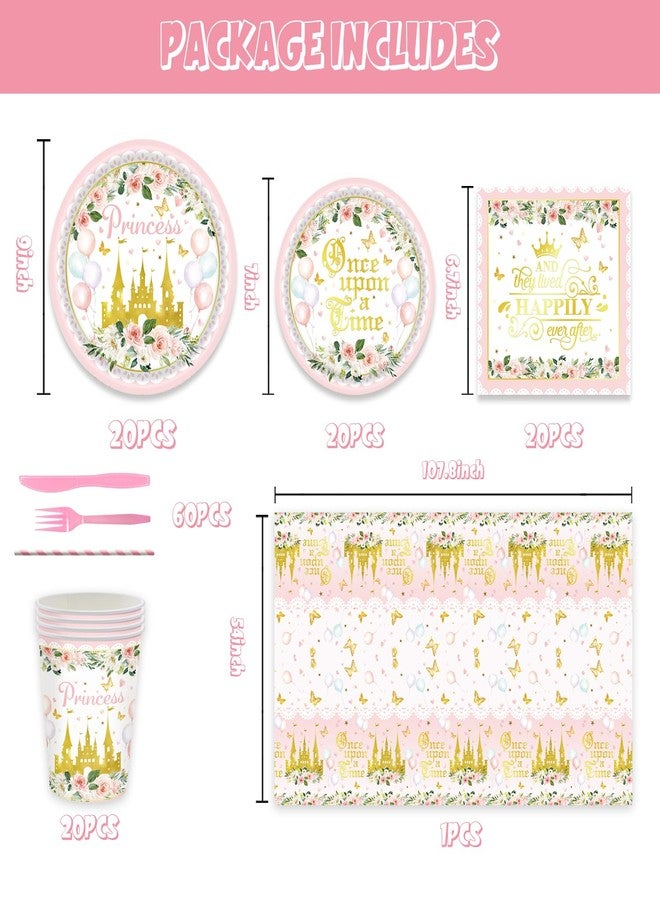Ldcx 141pcs Princess Party Decorations Disposable Tableware Set Inculde Plates Napkins Knives Forks Straws Cup and Tablecloth for Birthday Party Bridal Serve 20 Guests - Image 2